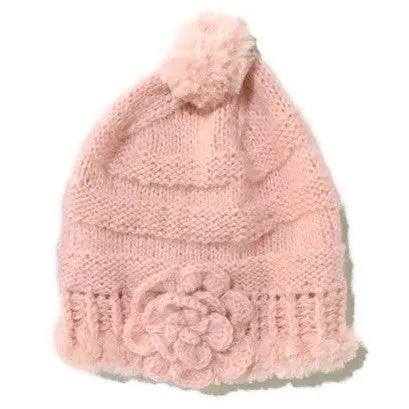 The Pink slouchy Hat, knit  beanie, pink alpaca, faux fur, woman's size, winter hat