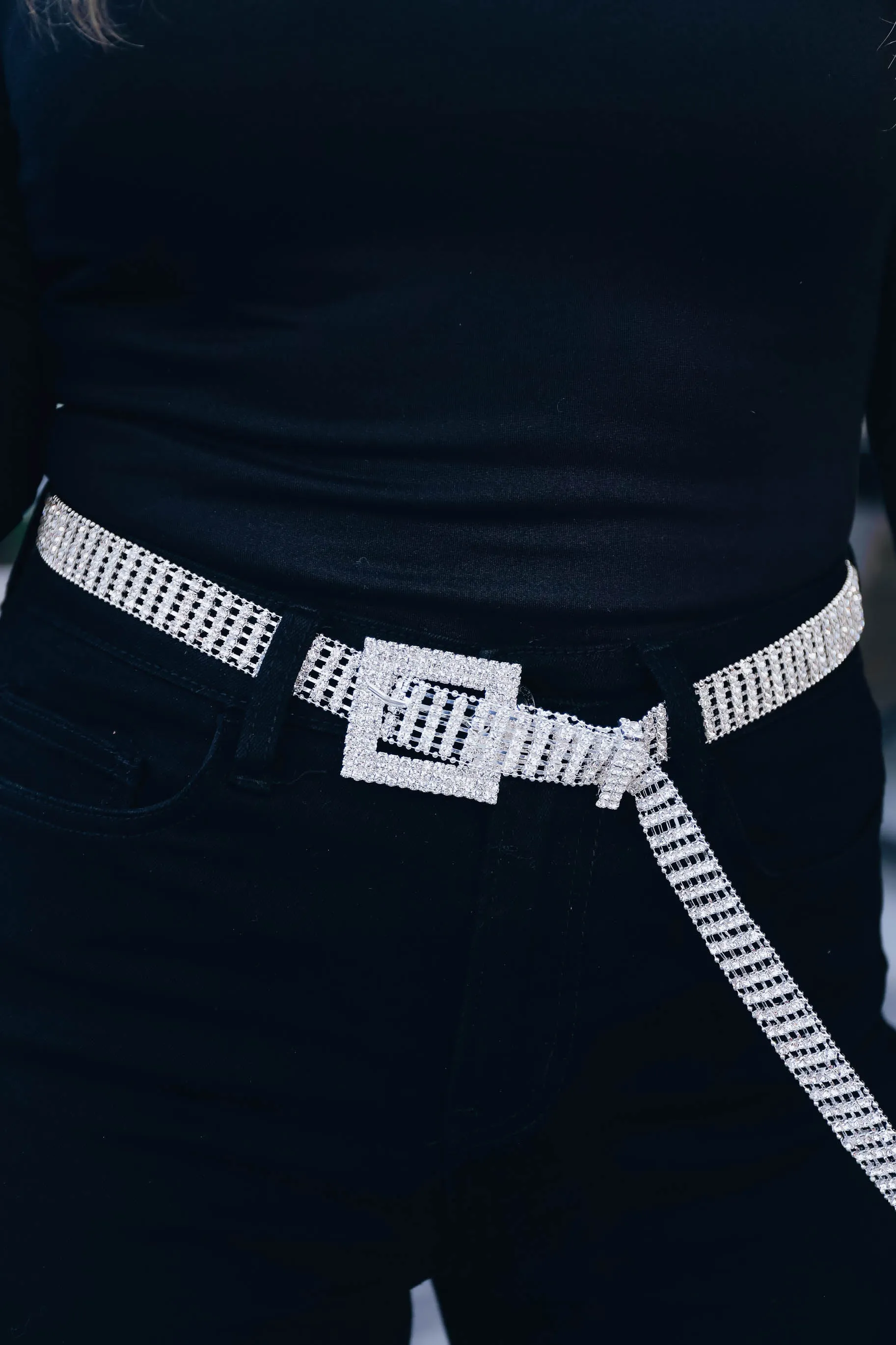 Three Line Rhinestone Belt - Silver