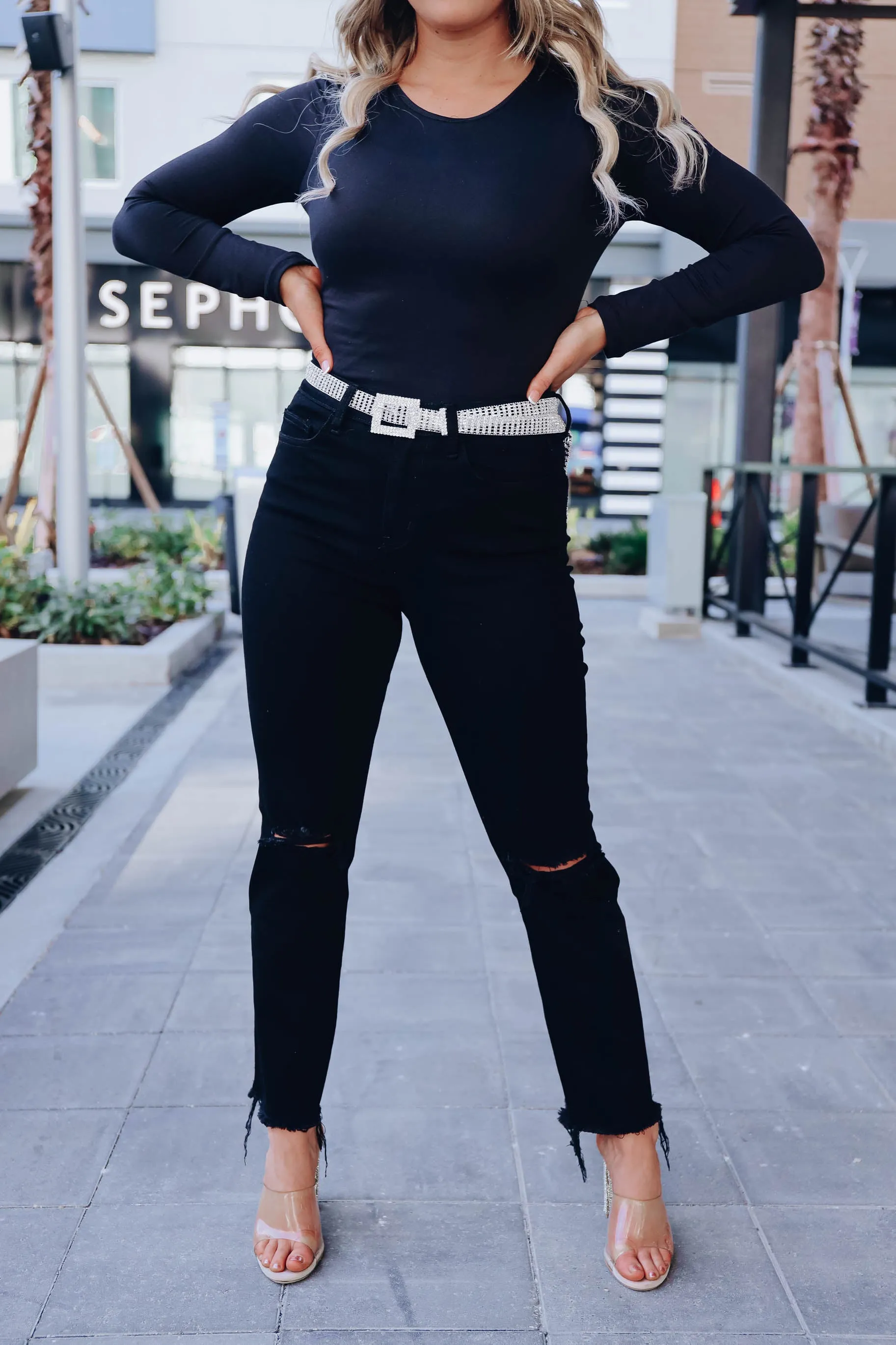 Three Line Rhinestone Belt - Silver