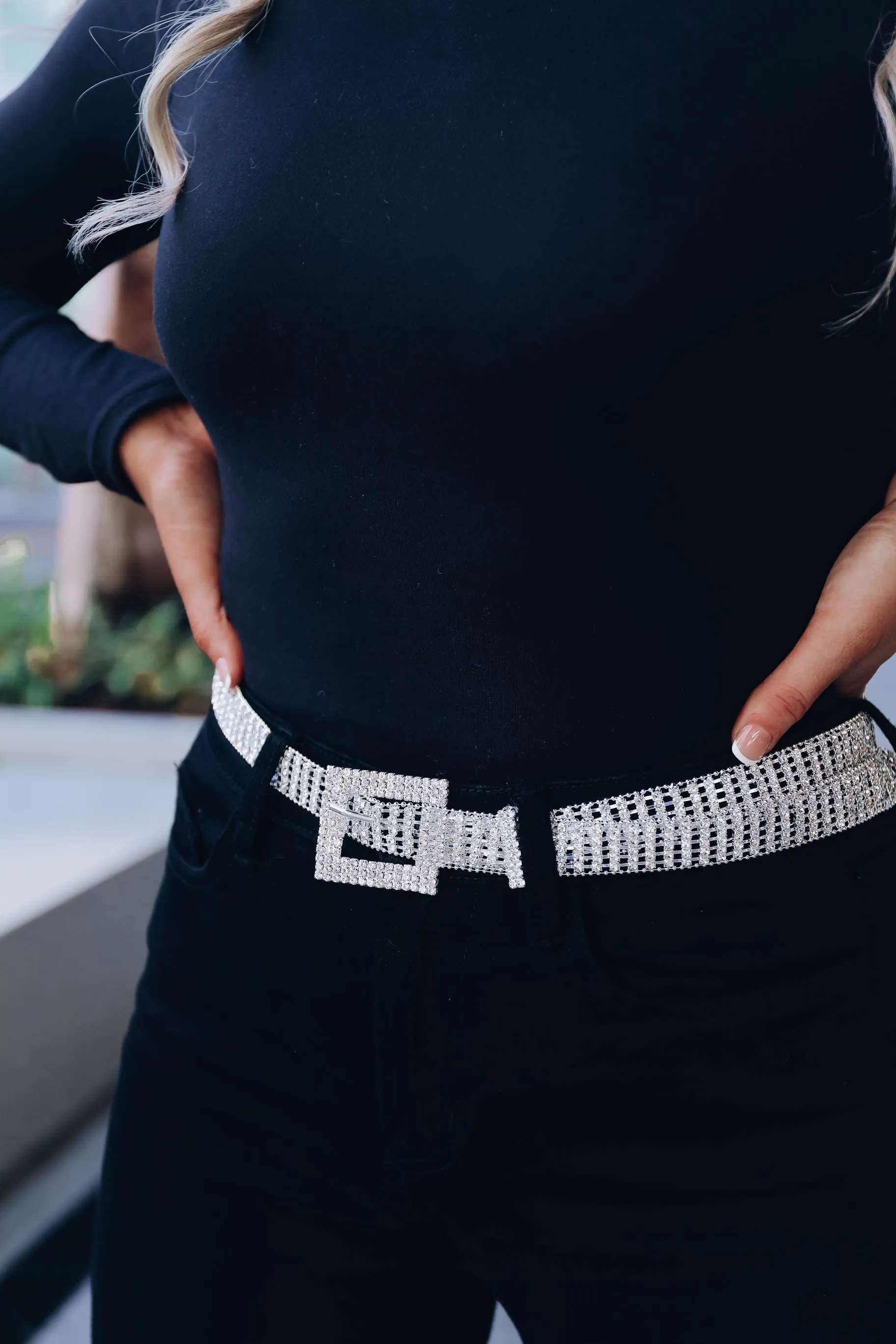 Three Line Rhinestone Belt - Silver