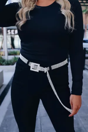 Three Line Rhinestone Belt - Silver