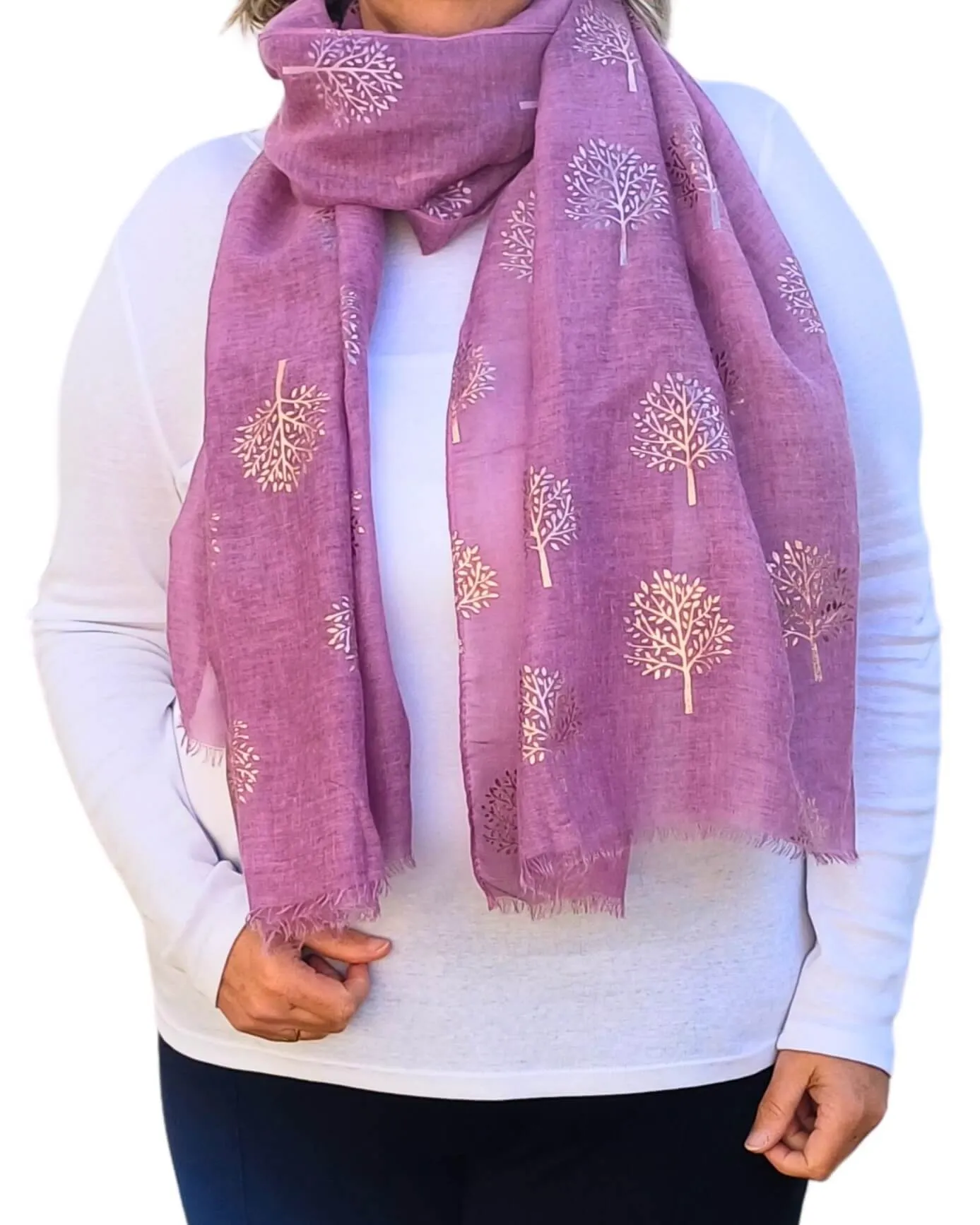 Tie Dye Rose Gold Mulberry Tree Print Scarf