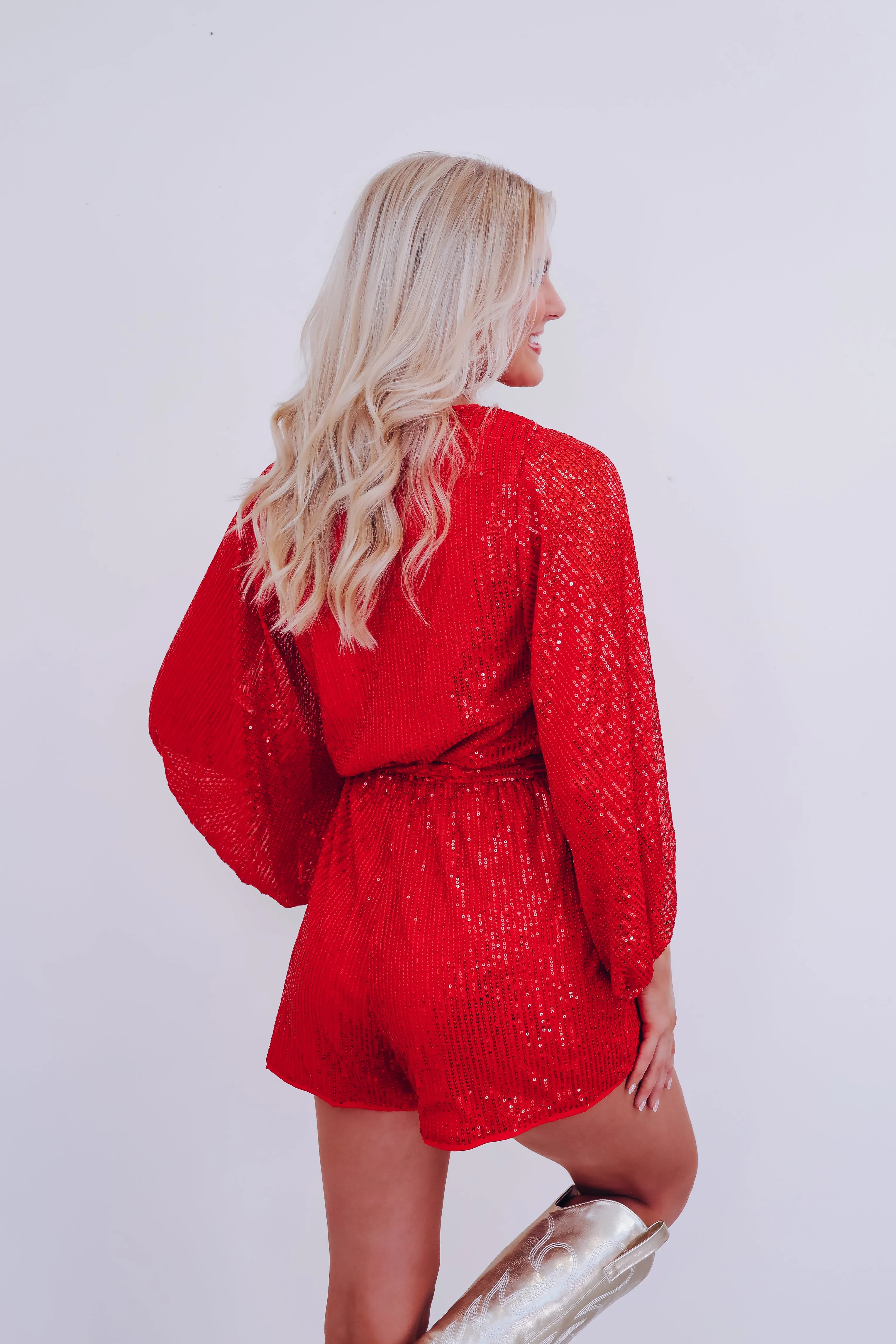 Time To Sparkle Sequin Romper - Red