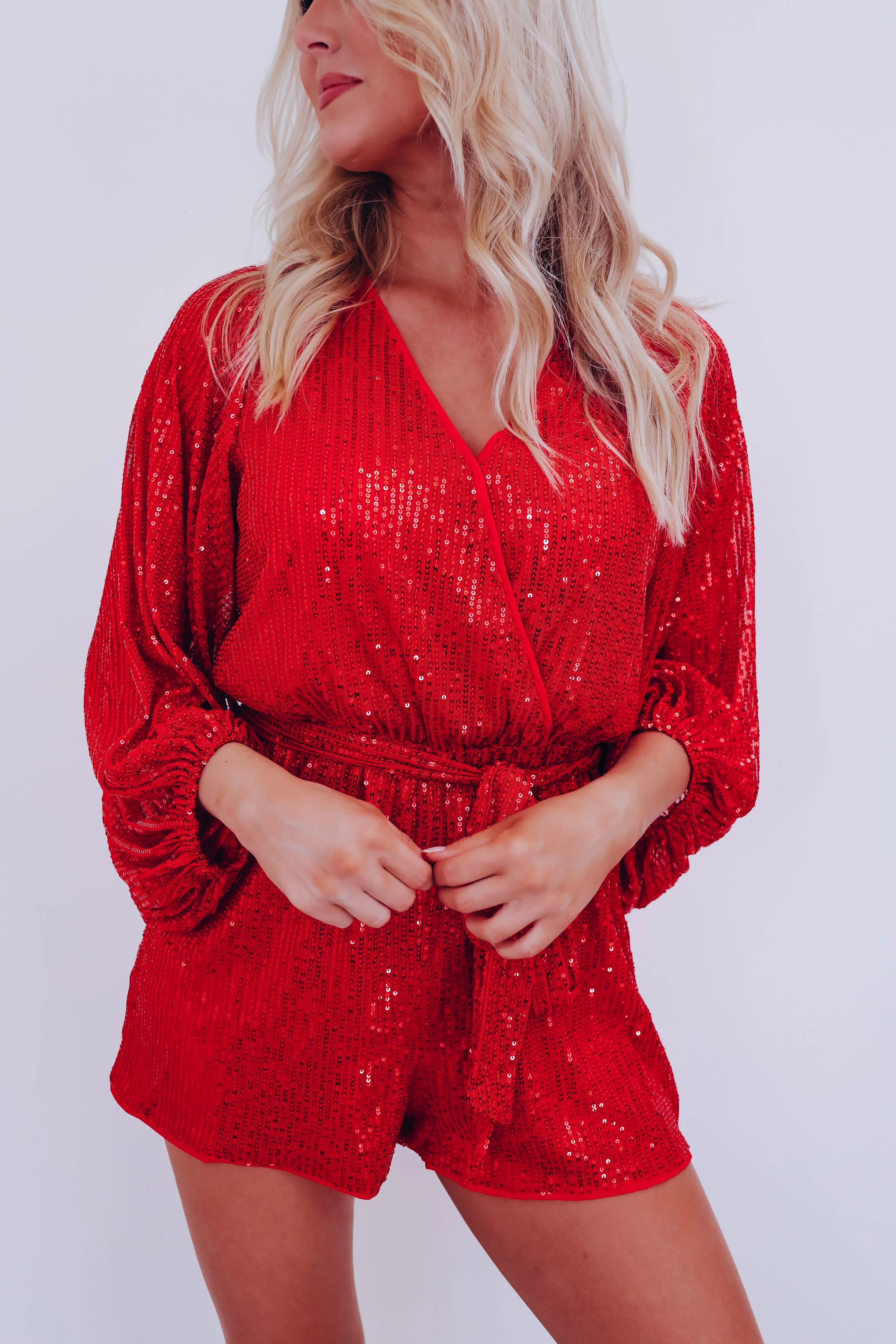 Time To Sparkle Sequin Romper - Red