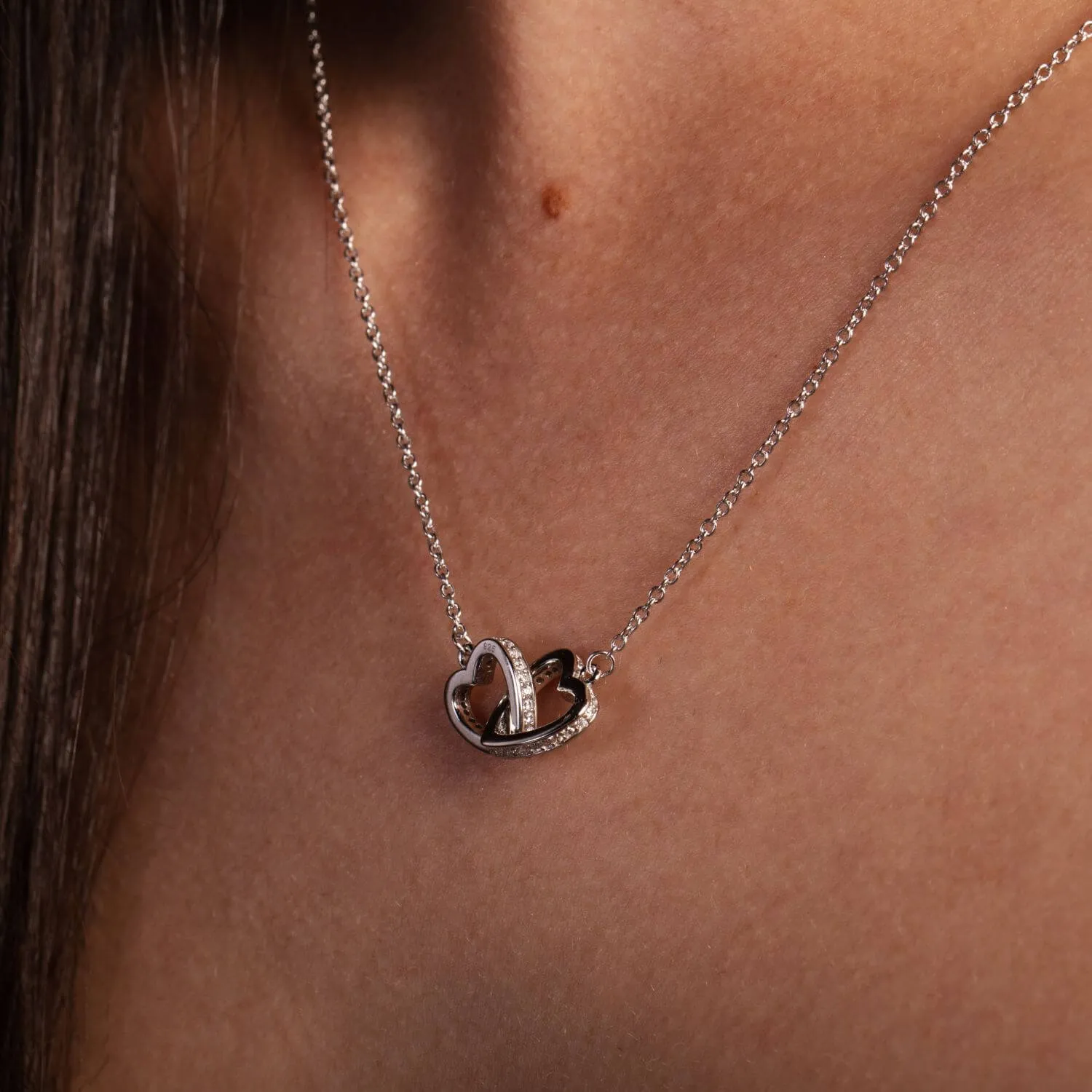 To My Soulmate 'I Choose You' - Interlocking Silver Hearts Necklace ST9