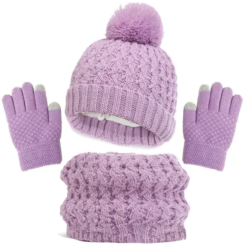 Toddlers Winter Warm Suits Knitted Hat Scarf and Gloves Set Solid Thermal Suit Boys Girls Caps Set Christmas Gift Winter Outfits