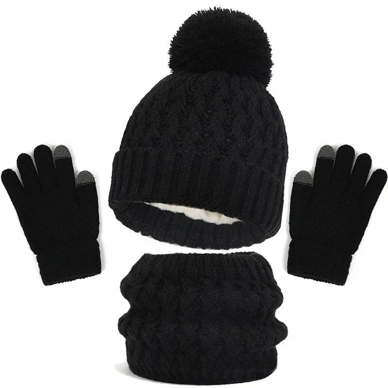 Toddlers Winter Warm Suits Knitted Hat Scarf and Gloves Set Solid Thermal Suit Boys Girls Caps Set Christmas Gift Winter Outfits