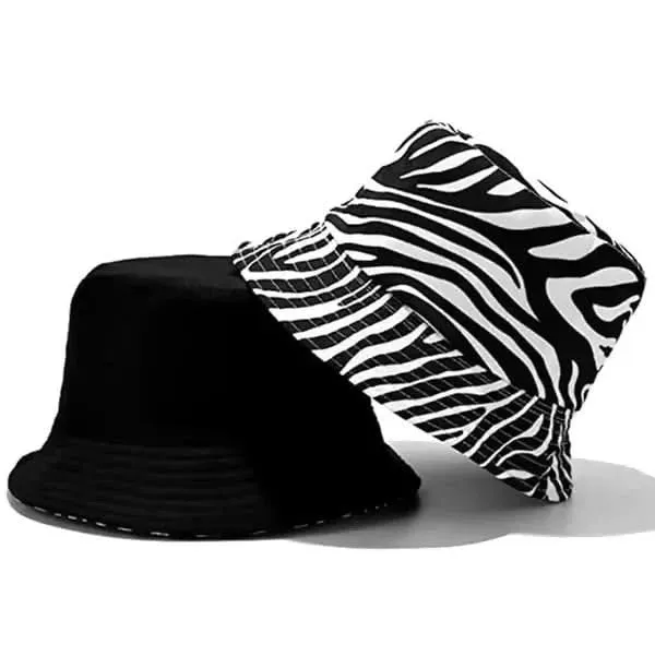 Tomorrow Fashion Tropical Palm Reversible Bucket Hat – Black & White