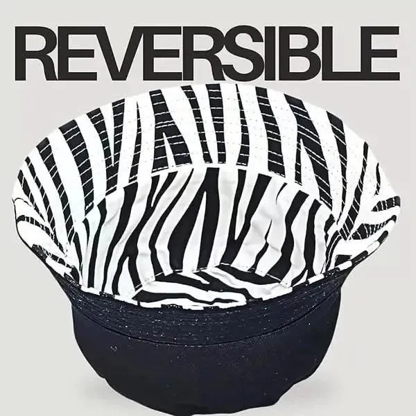 Tomorrow Fashion Tropical Palm Reversible Bucket Hat – Black & White