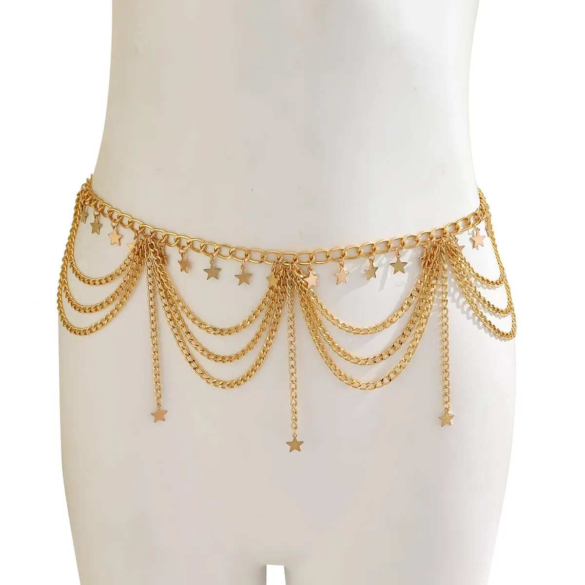 Trendy Layered Heart Star Butterfly Ball Tassel Curb Waist Chain