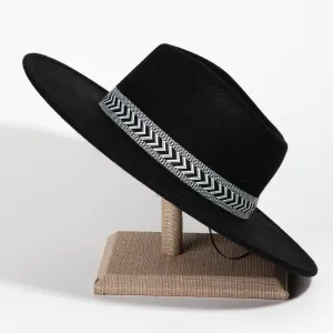 Tribal Pattern Strap Fedora (Black)