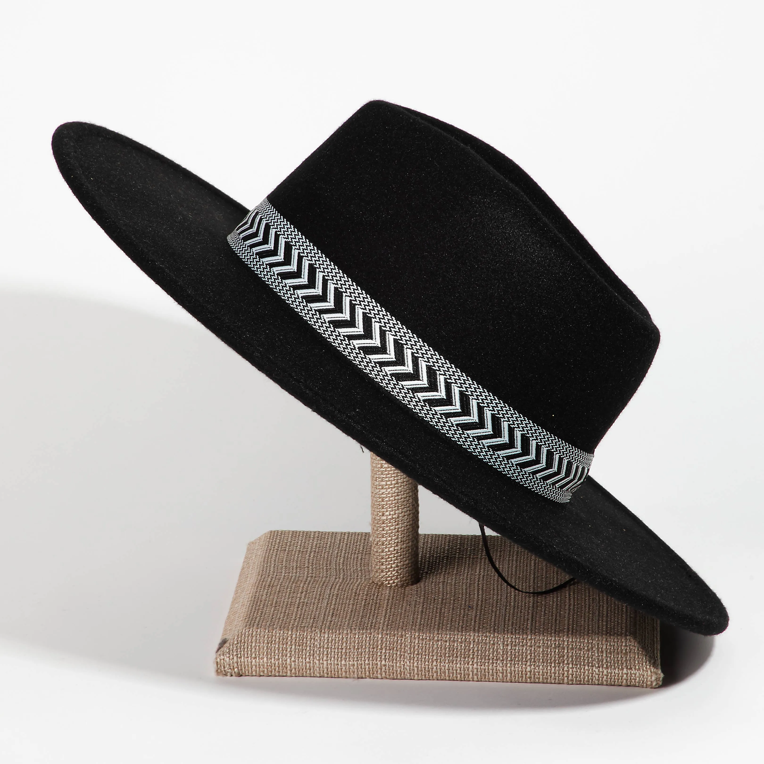 Tribal Pattern Strap Fedora (Black)