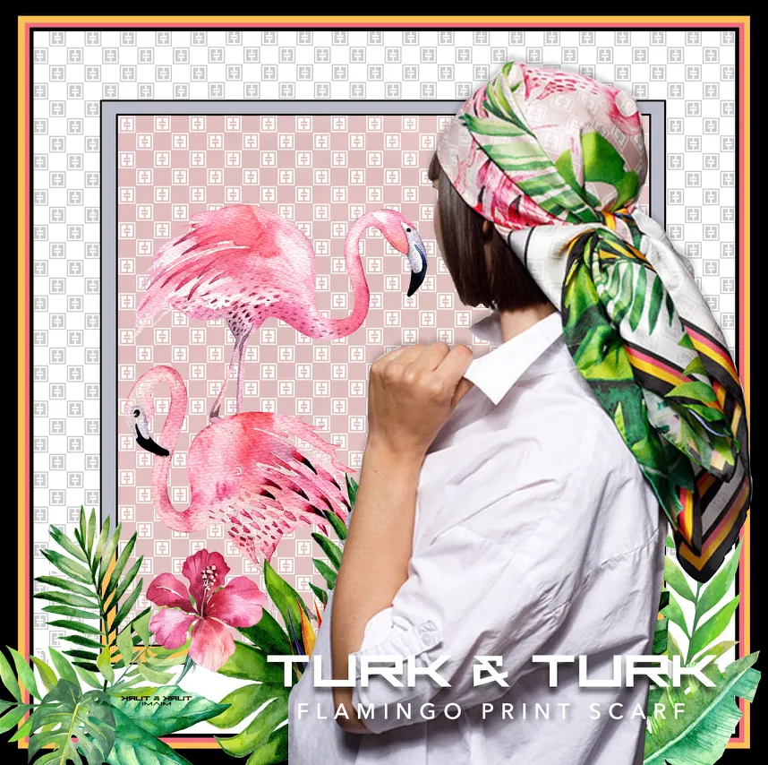 TT  PINK FLAMINGO SCARF-35"x35"