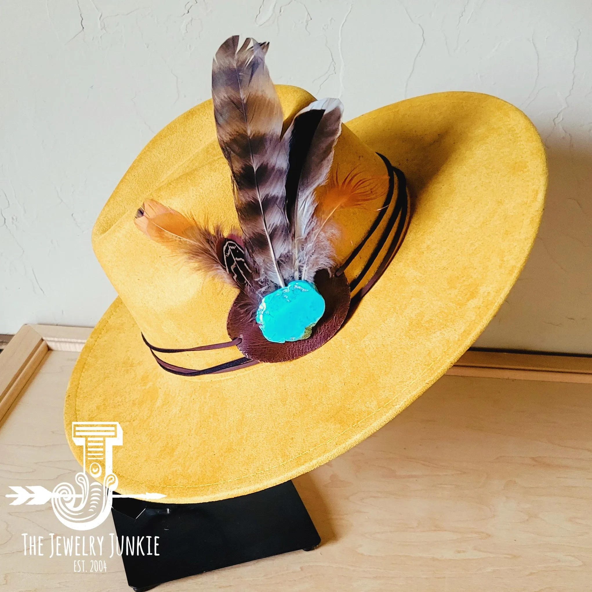 Turkey Feather & Turquoise Slab Hat Band   Choice of Hat 985z