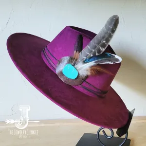 Turkey Feather & Turquoise Slab Hat Band   Choice of Hat 985z