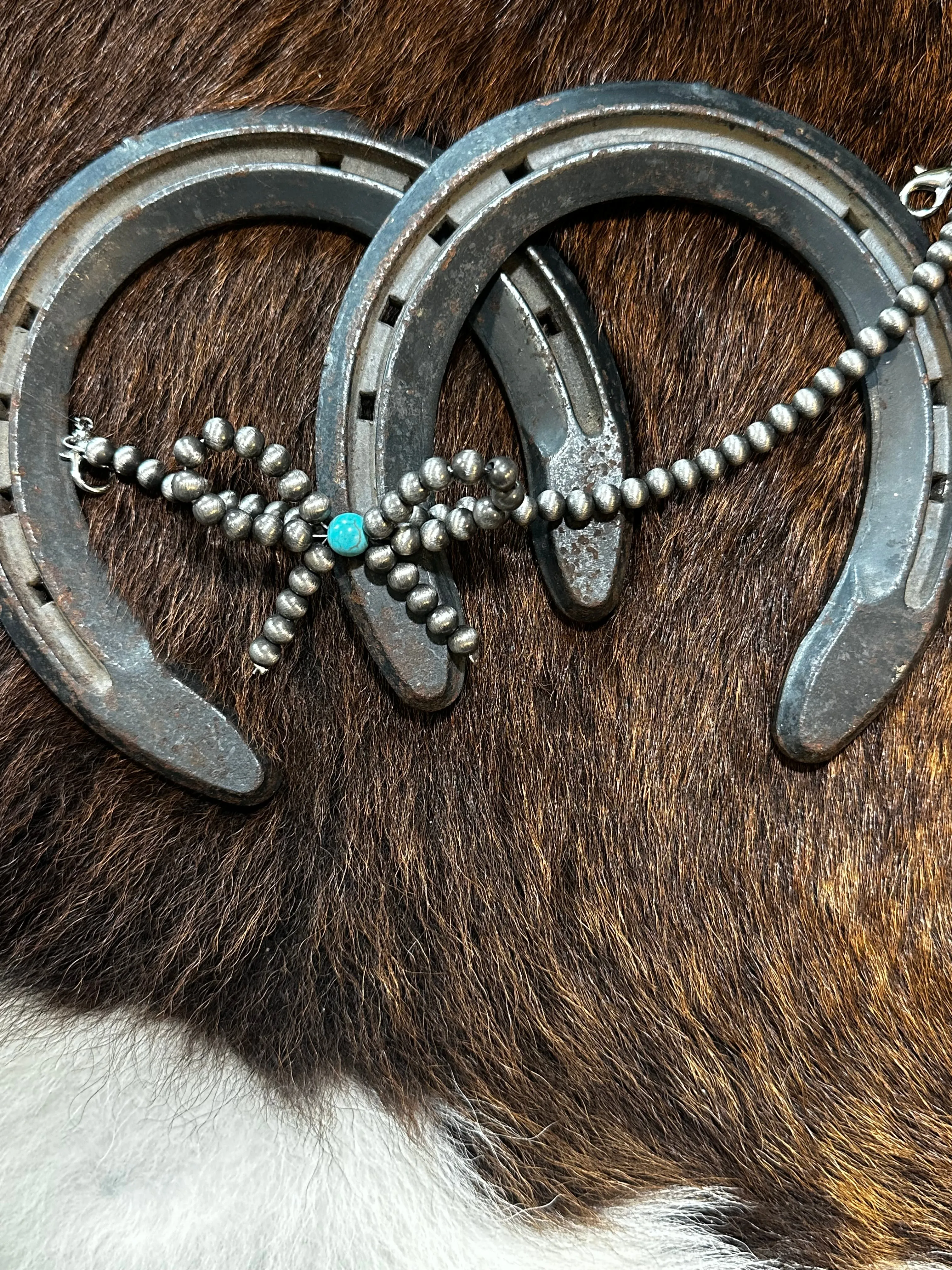 Turquoise and pearl bow trucker hat chain. (Hat not included)
