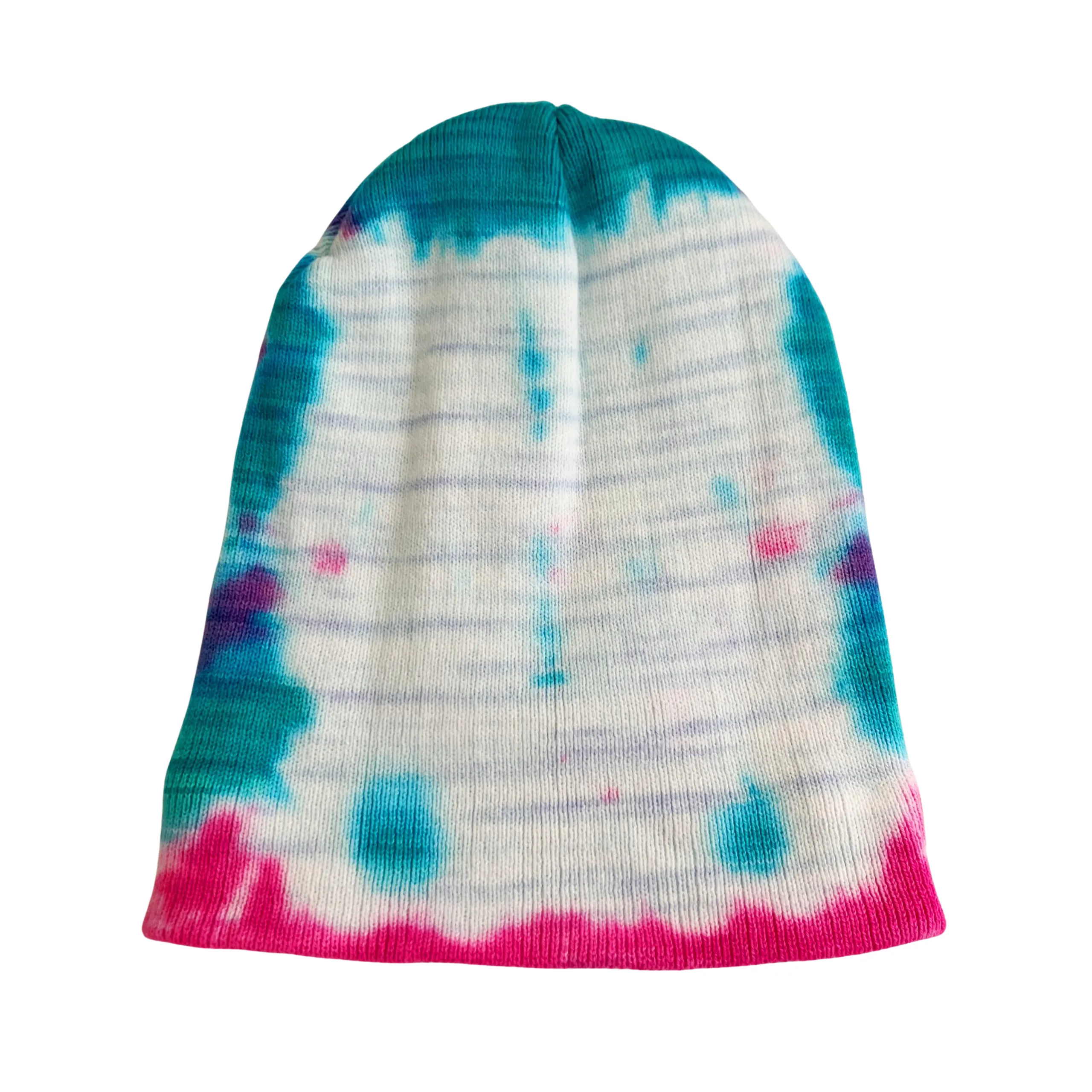 Turquoise and Pink Tie Dye Beanie Hat