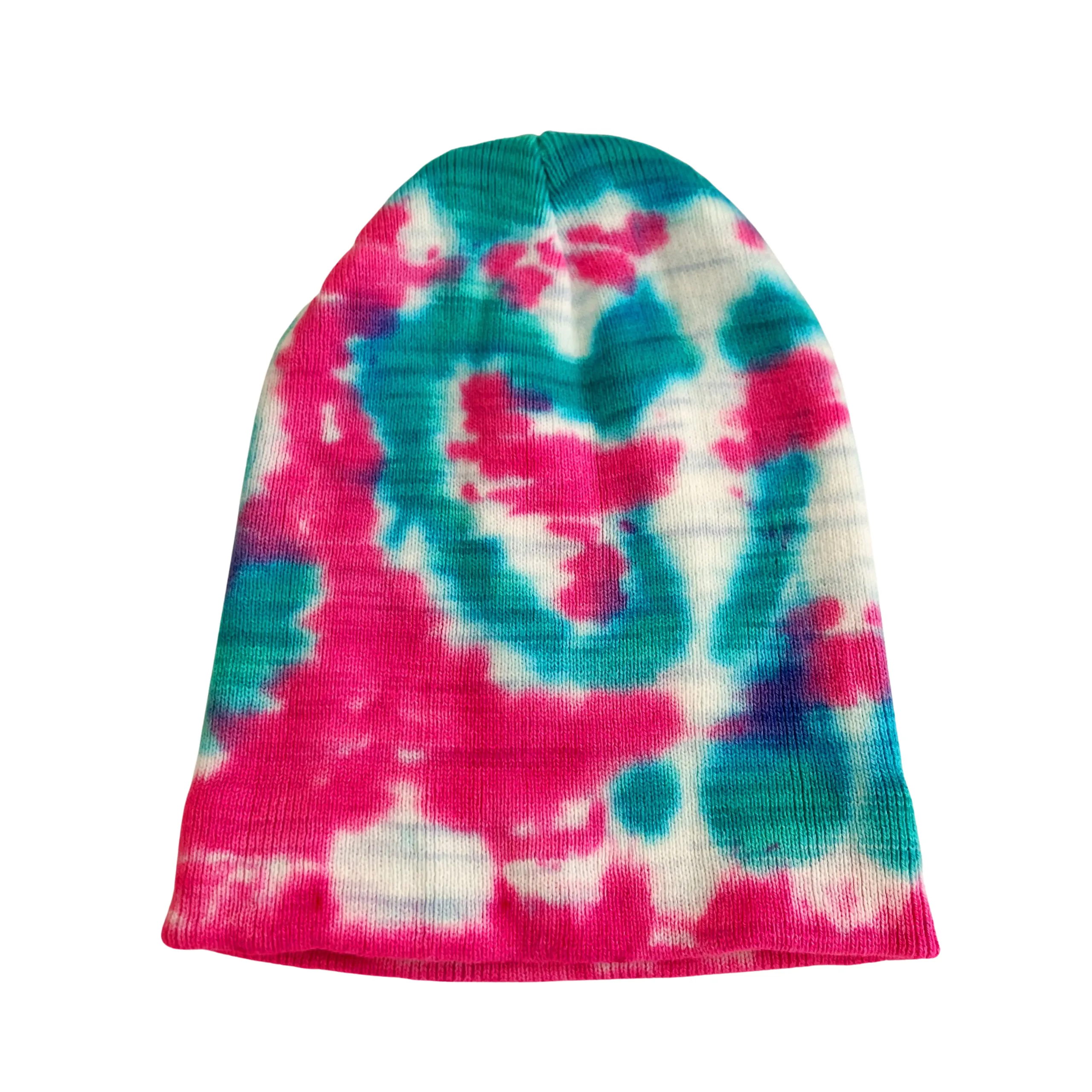 Turquoise and Pink Tie Dye Beanie Hat