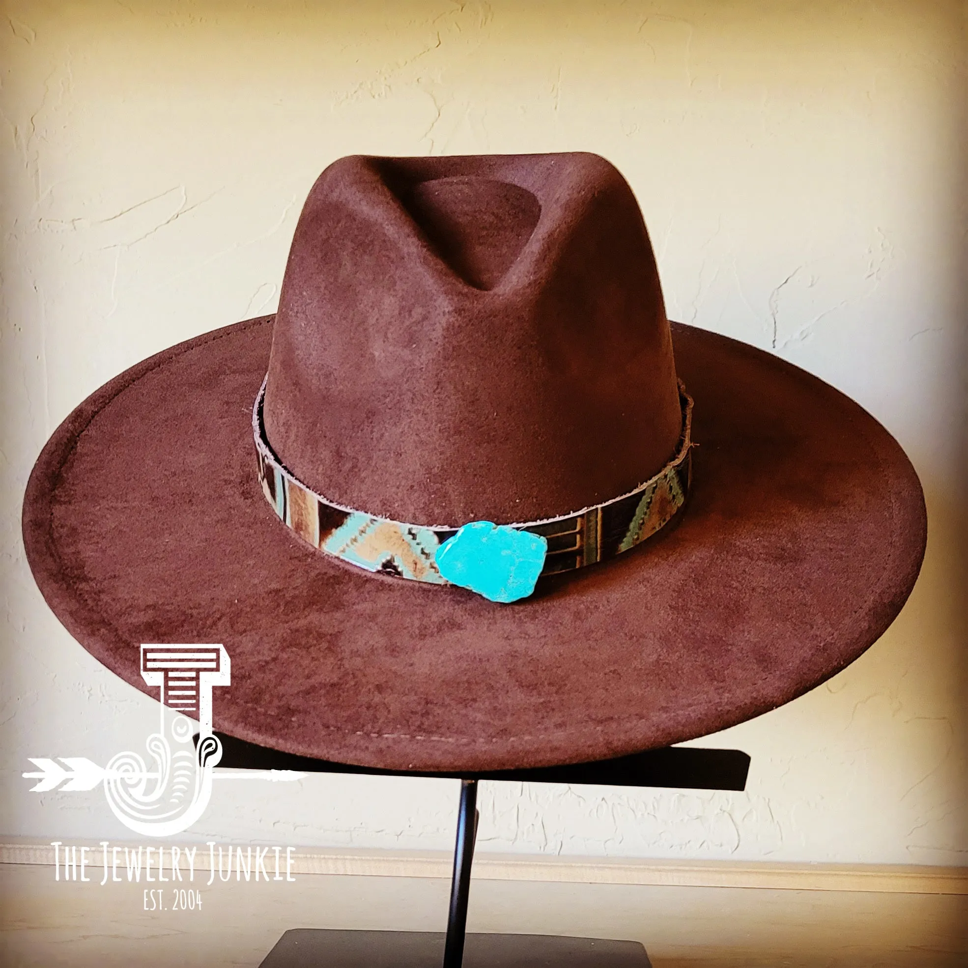Turquoise Navajo Turq Slab Leather Band   Choice of Boho Hat 985q