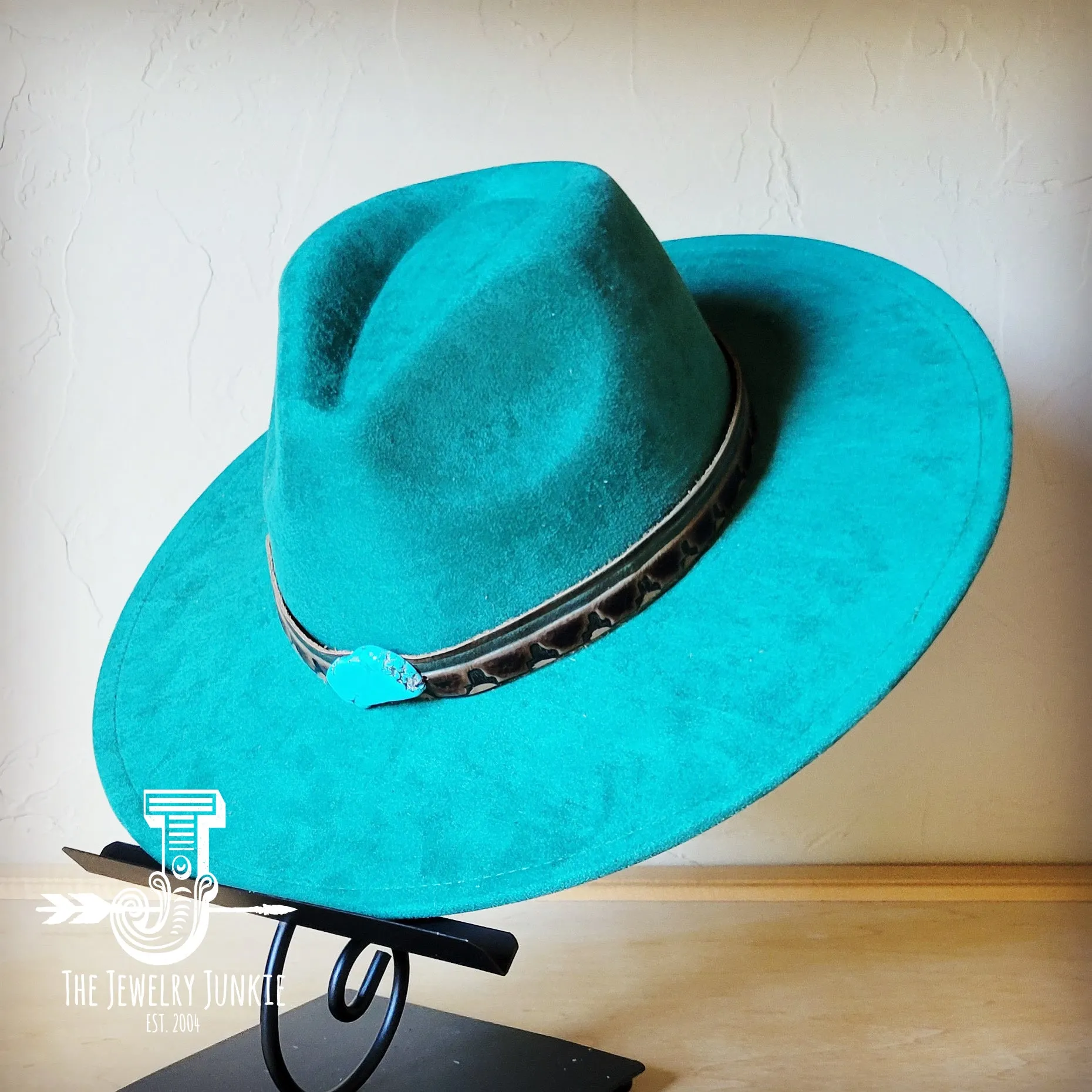 Turquoise Navajo Turq Slab Leather Band   Choice of Boho Hat 985q