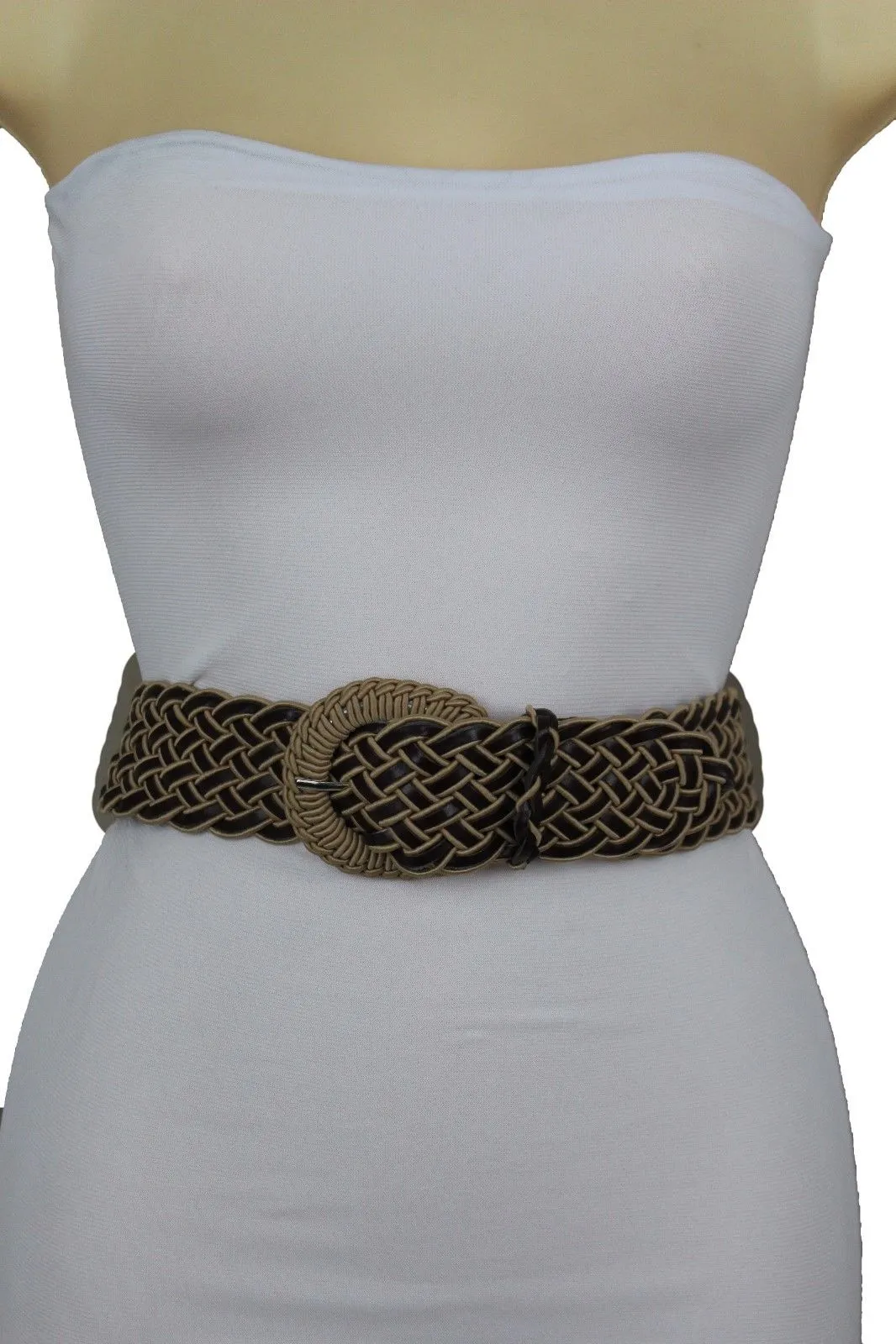 Two Tone Faux Leather Classic Braided Belt