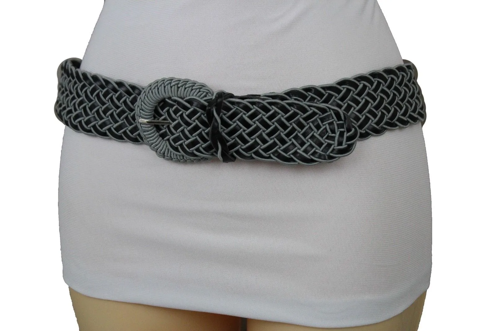 Two Tone Faux Leather Classic Braided Belt