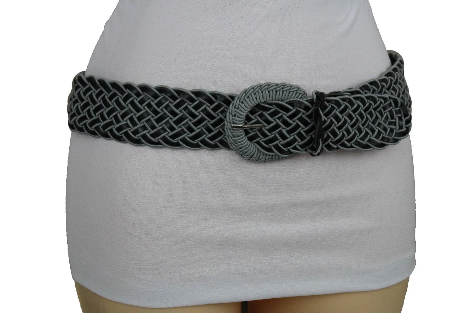 Two Tone Faux Leather Classic Braided Belt