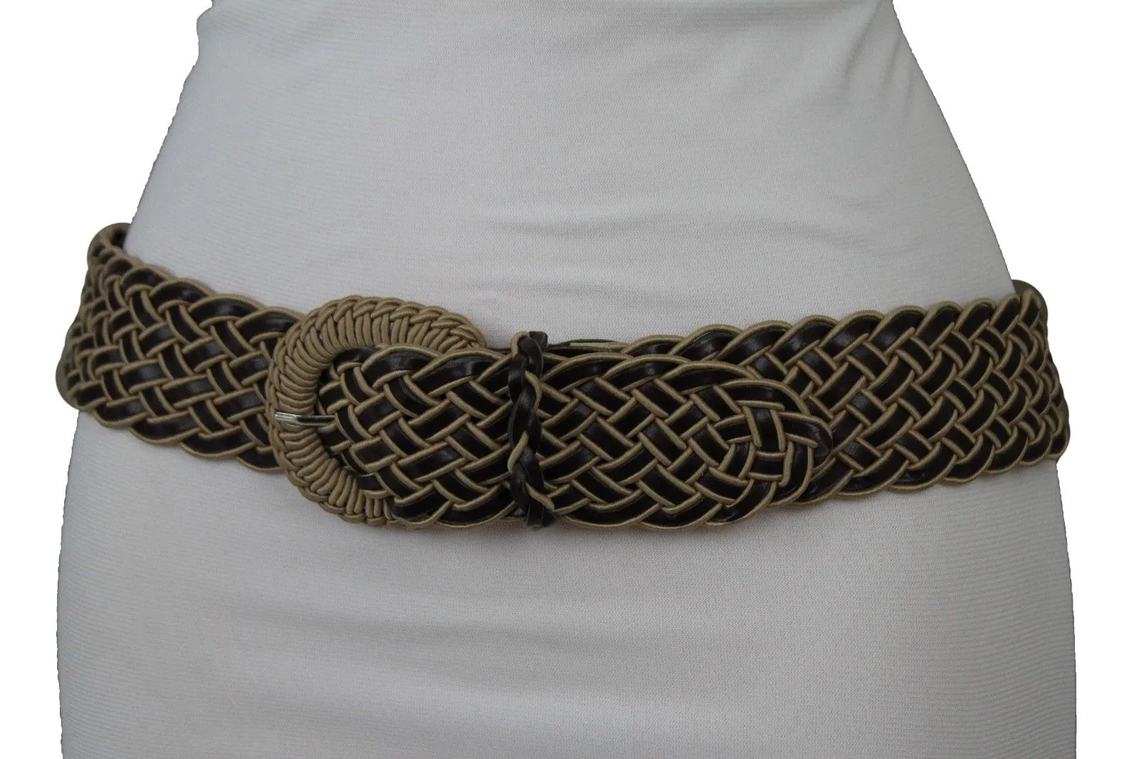 Two Tone Faux Leather Classic Braided Belt