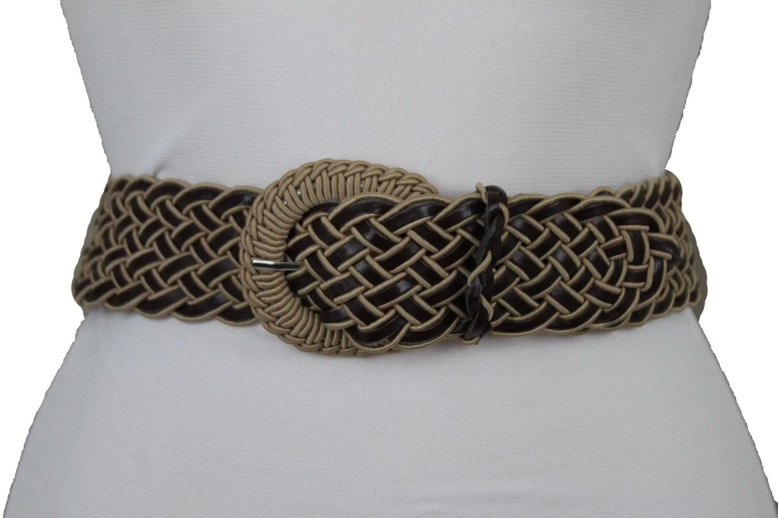 Two Tone Faux Leather Classic Braided Belt