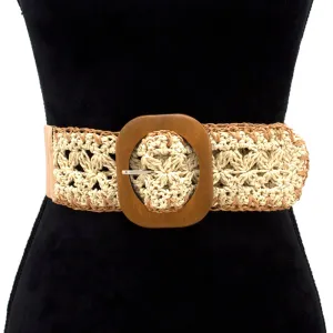 Two-Tone Macrame Wooden Buckle Belt