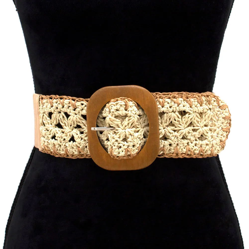 Two-Tone Macrame Wooden Buckle Belt