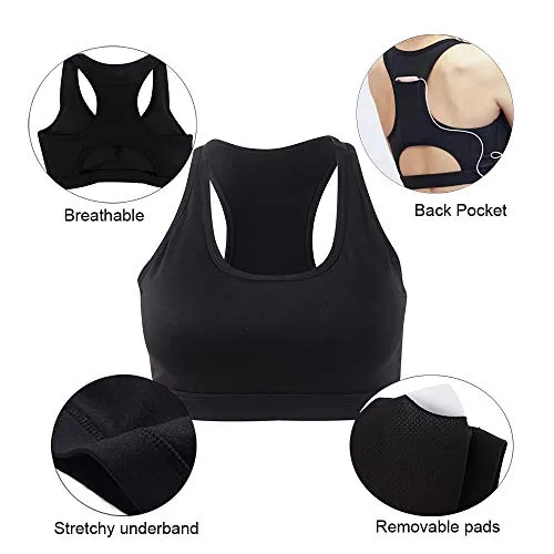 Ultrafun Women Running Sports Bra Back Pocket Padded Activewear Bra Tank Tops (Flower, Large)