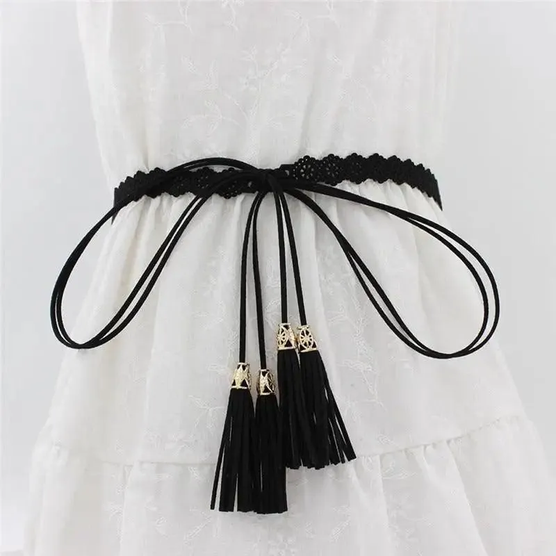 Unique Classic PU Leather Tie Strap Waist Belt For Women Modern Rope Style Design Ladies Waistbands