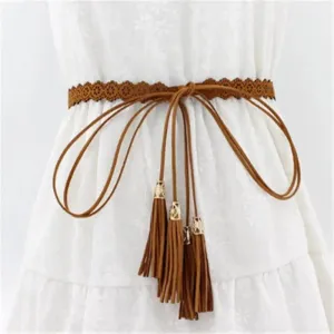 Unique Classic PU Leather Tie Strap Waist Belt For Women Modern Rope Style Design Ladies Waistbands