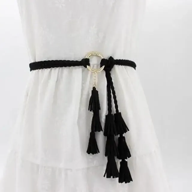 Unique Classic PU Leather Tie Strap Waist Belt For Women Modern Rope Style Design Ladies Waistbands