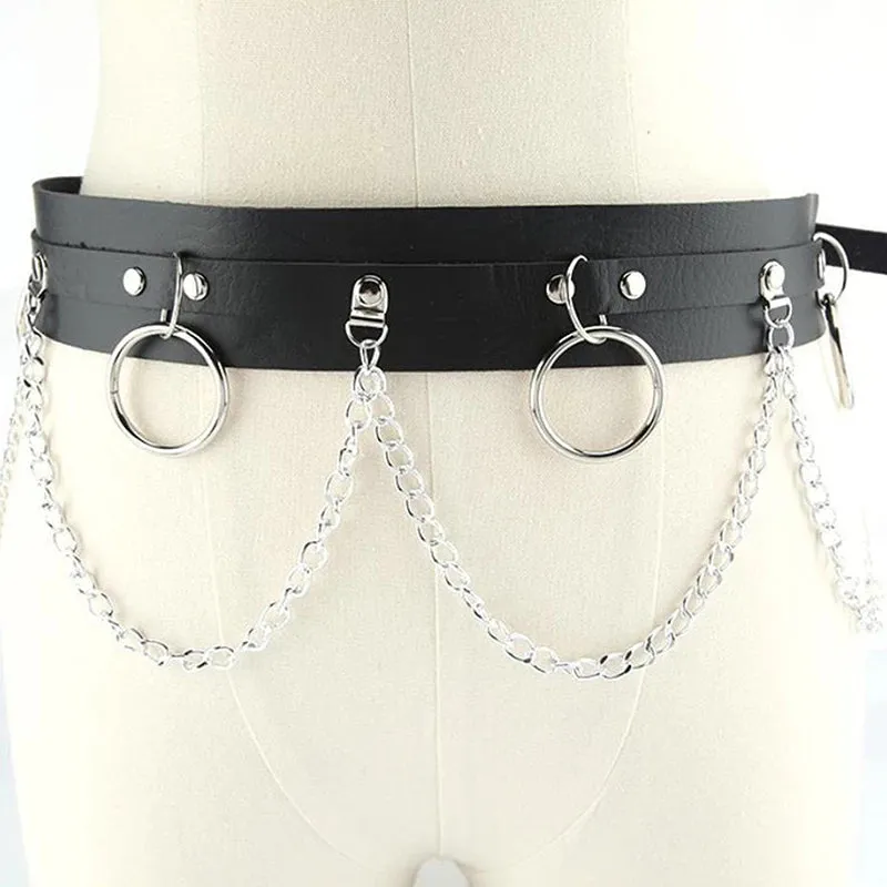 Unisex Adjustable Punk Chain Belt – Faux Leather