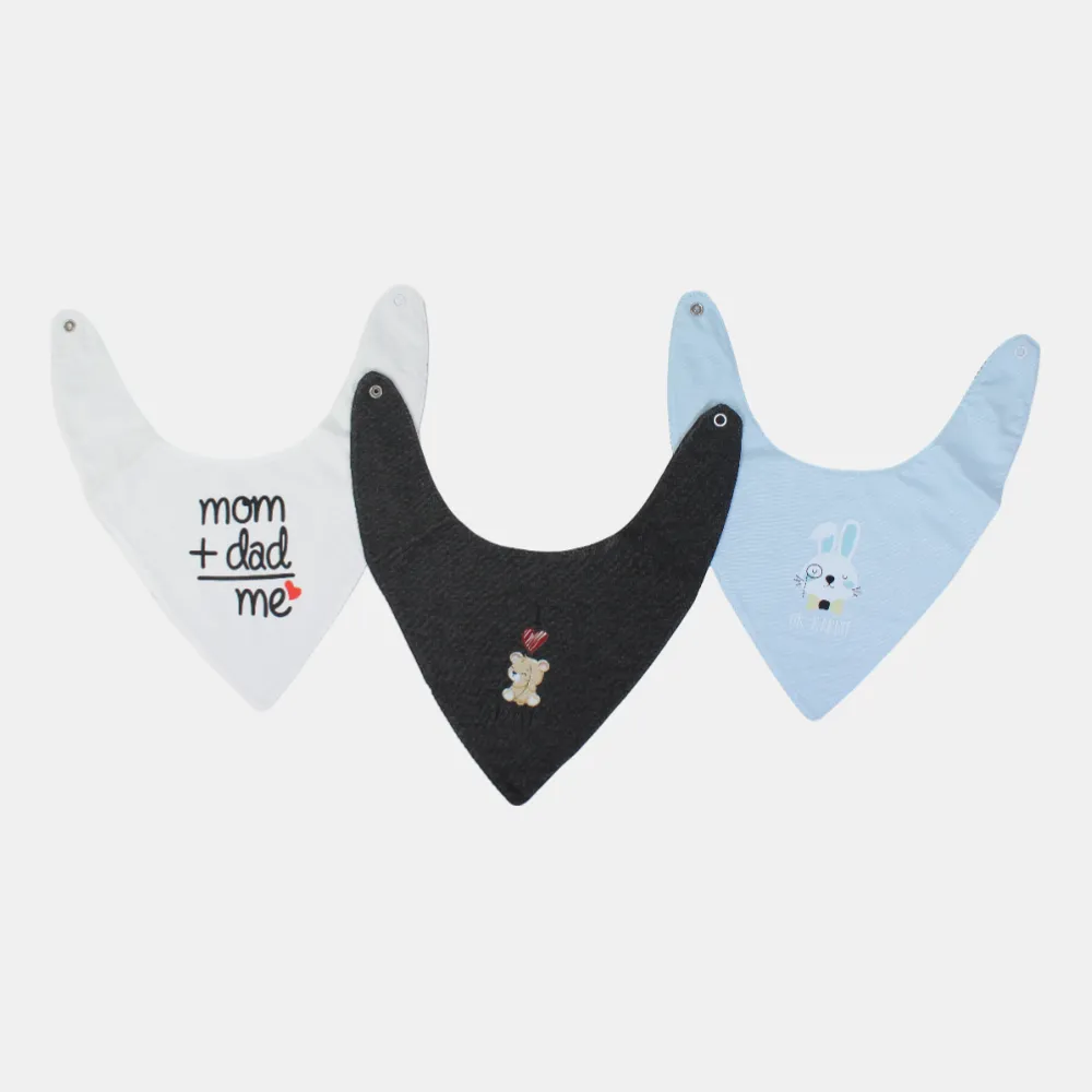 Unisex Baby Cotton Bib Set – "Mr. Rabbit" (Pack of 3, Scarf Style)