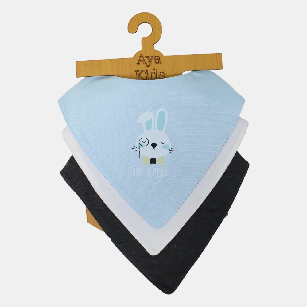Unisex Baby Cotton Bib Set – "Mr. Rabbit" (Pack of 3, Scarf Style)