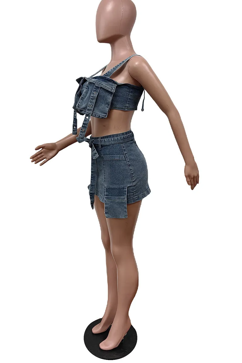 US3499 Denim Tank and Skirt Set