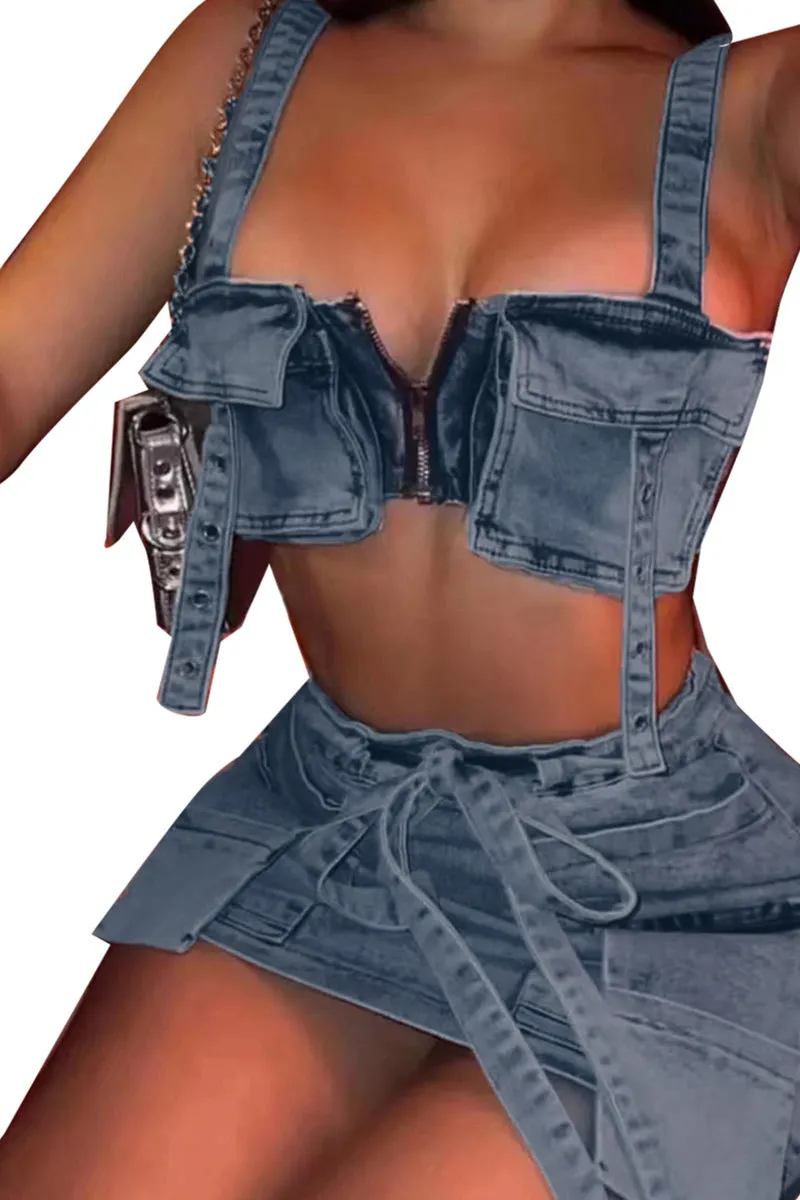 US3499 Denim Tank and Skirt Set