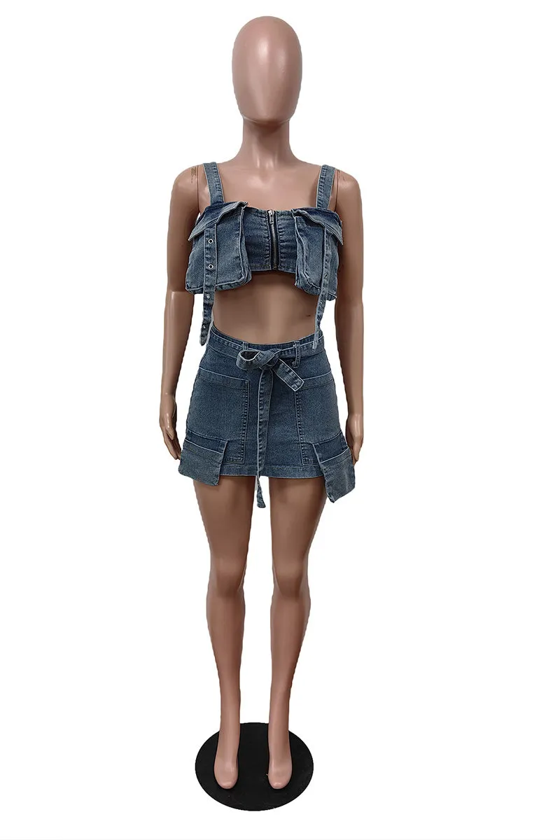 US3499 Denim Tank and Skirt Set