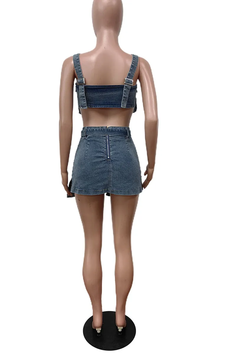 US3499 Denim Tank and Skirt Set