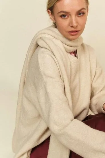 V-Neck Sweater with Scarf