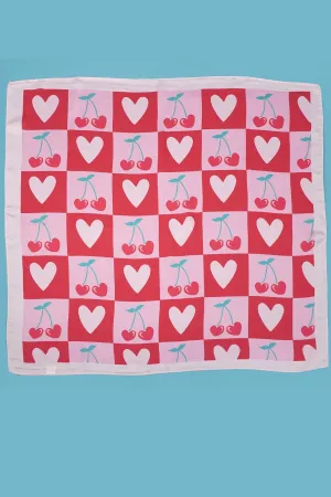 VALENTINE CHERRY HEART SILKY FEEL BANDANA SCARF | 40SC634