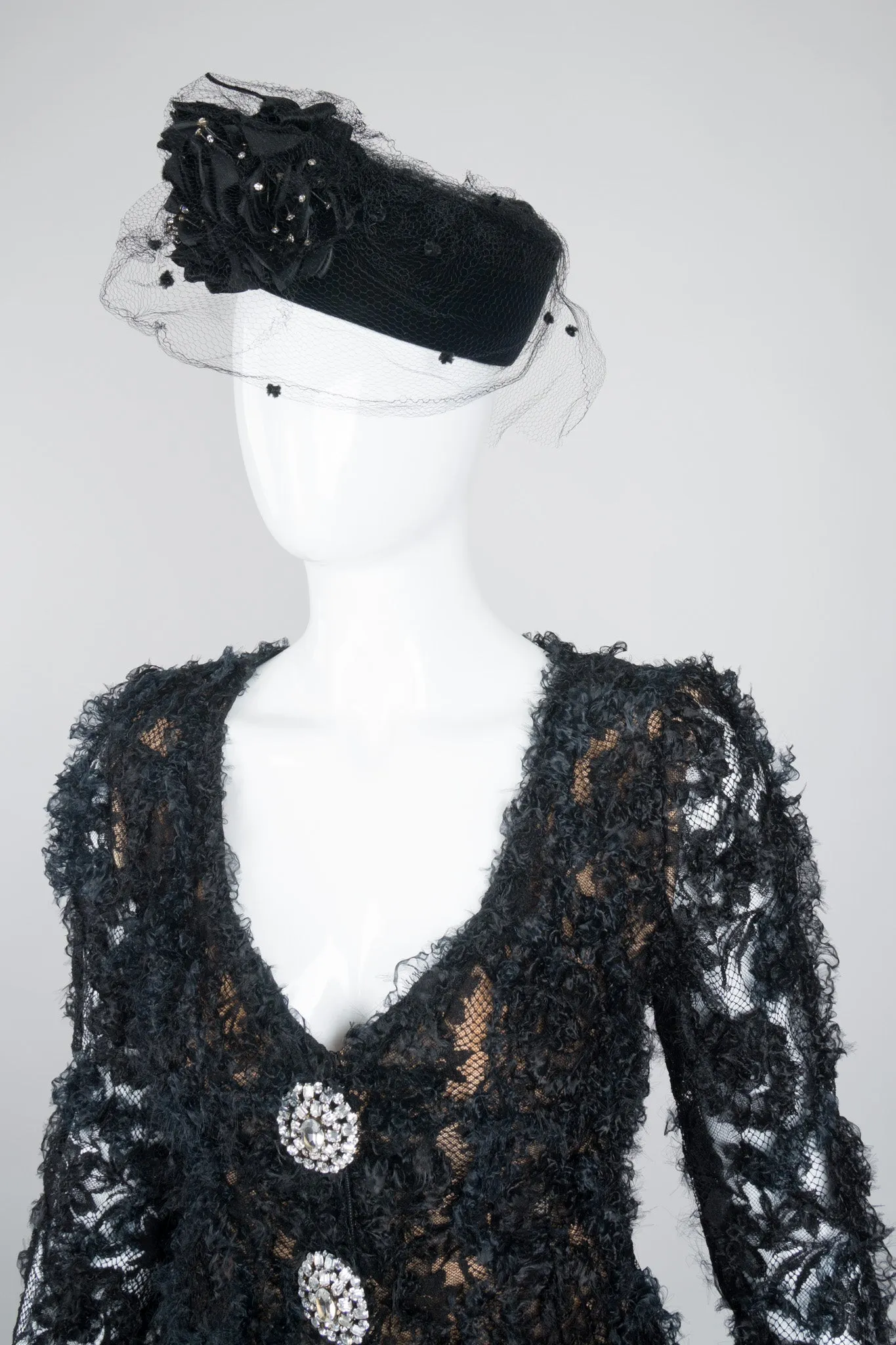 Velvet Net Pillbox Hat