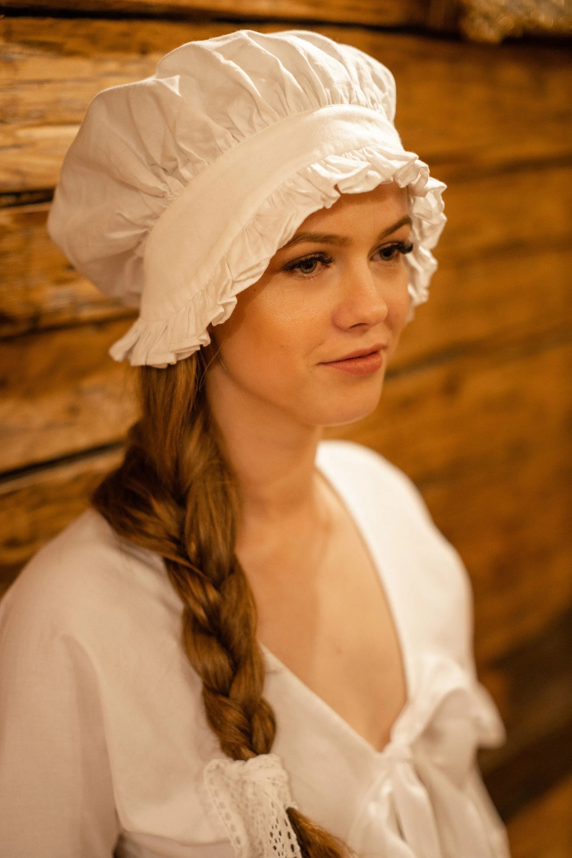 Victorian Night Ruffled Mob Cap in Black Cotton