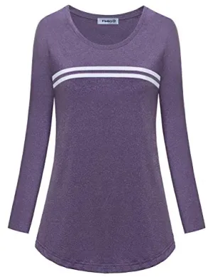 Vindery Women's Long Sleeve Workout Shirts, Cool Dri Sports Top Flattering Ladies Round Neck Running Shirt Cold Winter Exercise Activewear Purple L