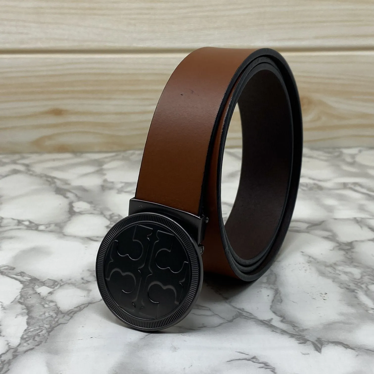 Vintage Round Buckle Belt With Leather Strap-UniqueandClassy