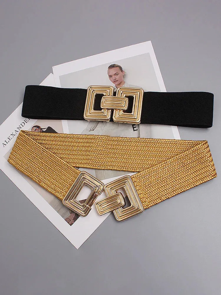 Vintage Square Buckle Woven Metallic Belts