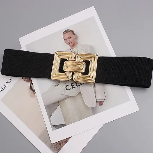 Vintage Square Buckle Woven Metallic Belts